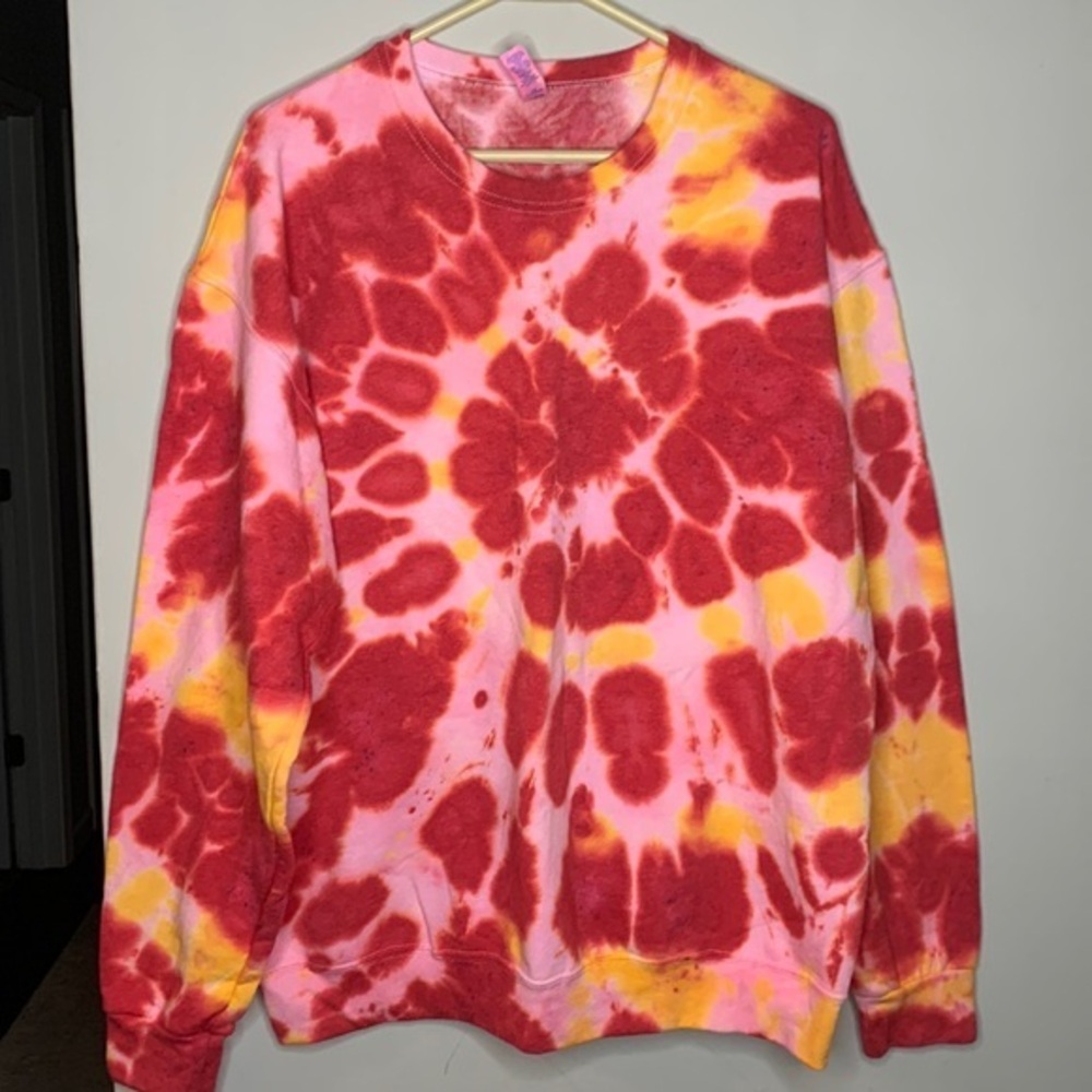 KC Chiefs Color Tie Dye Distressed Ink Splatter Crewneck Sweatshirt Pullover L